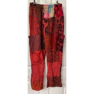 Ashley Taylor red patchwork boho 100% cotton one size xs-xl drawstring waist New
